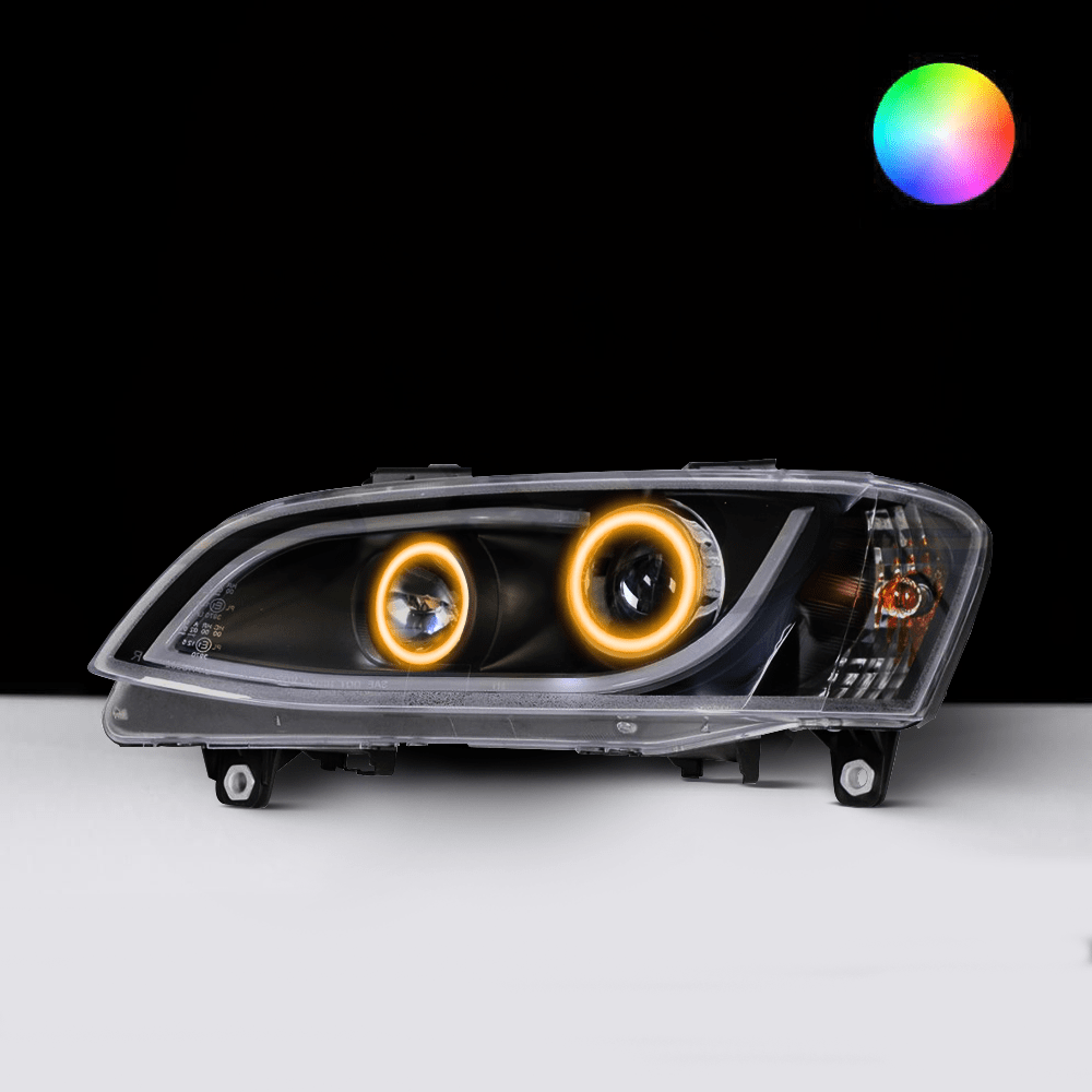 Holden VE Series 2 Black DRL Headlights with orange LED angel eye halo lights by Spectrum