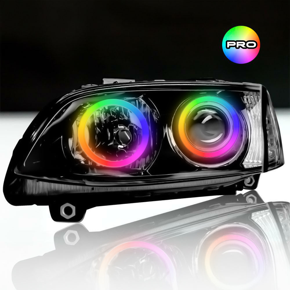 Holden VE Series 2 Headlights with black LED angel eye halo lights by Spectrum