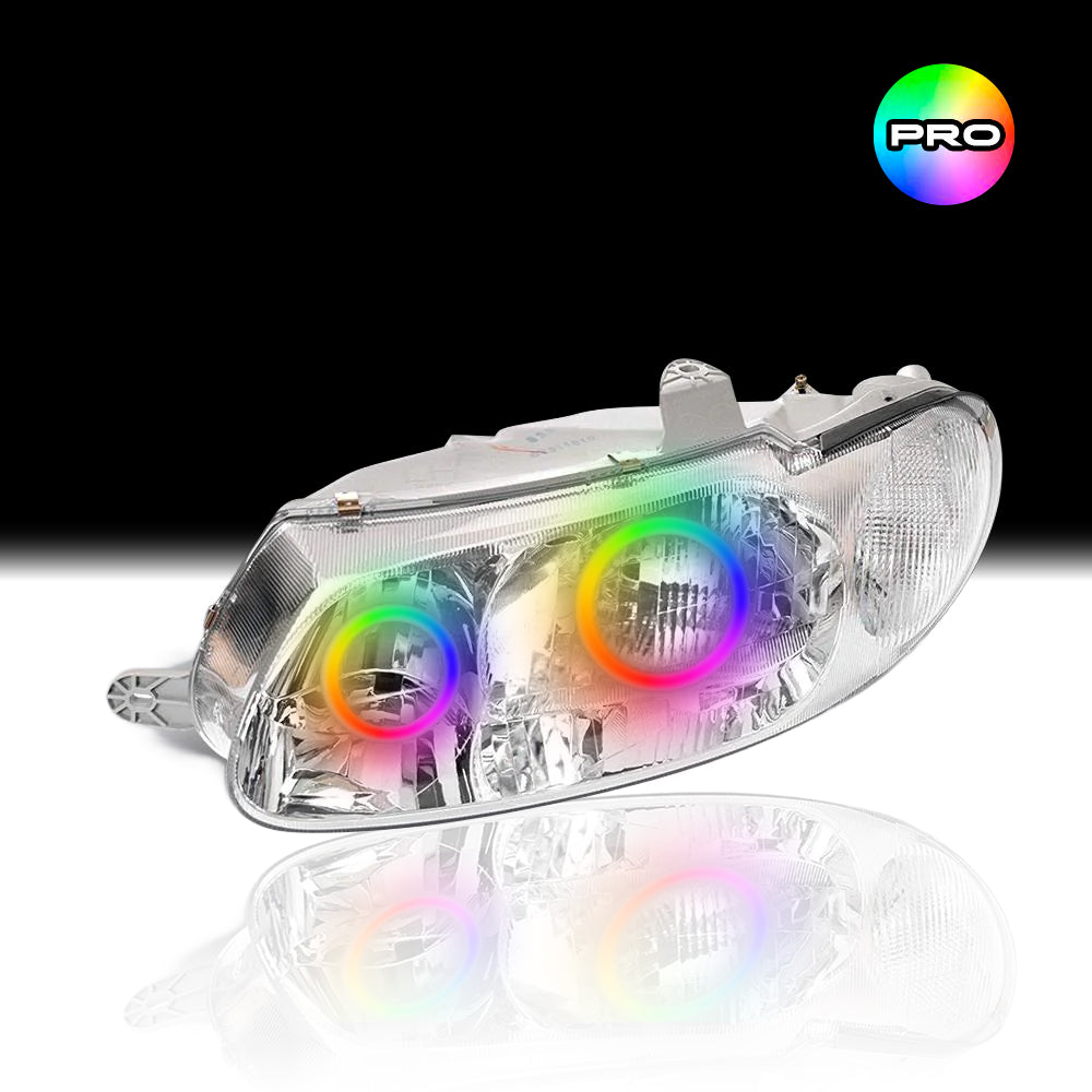 Custom RGB angel eye headlights for Holden VT Commodore with RGBW colour-changing halo rings by Spectrum Angel Eyes