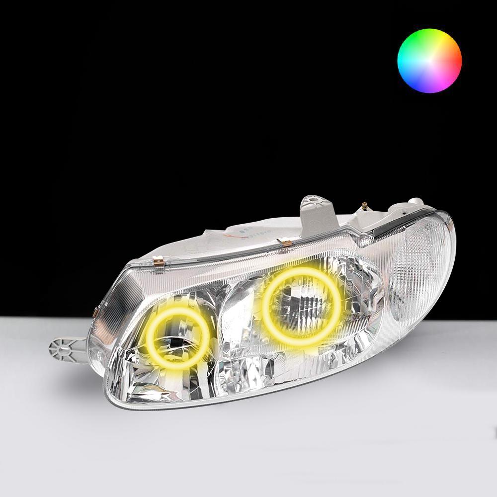 Holden VT Headlights with yellow LED angel eye halo lights by Spectrum
