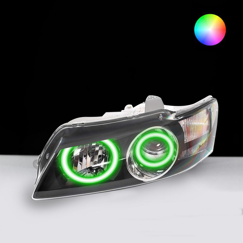 Holden VY Berlina/Calais/HSV Headlights with green LED angel eye halo lights by Spectrum