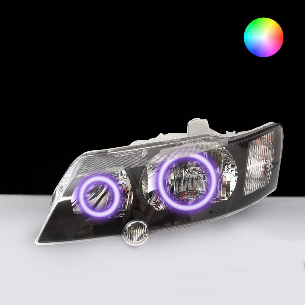 Holden VY SS Headlights with purple LED angel eye halo lights by Spectrum