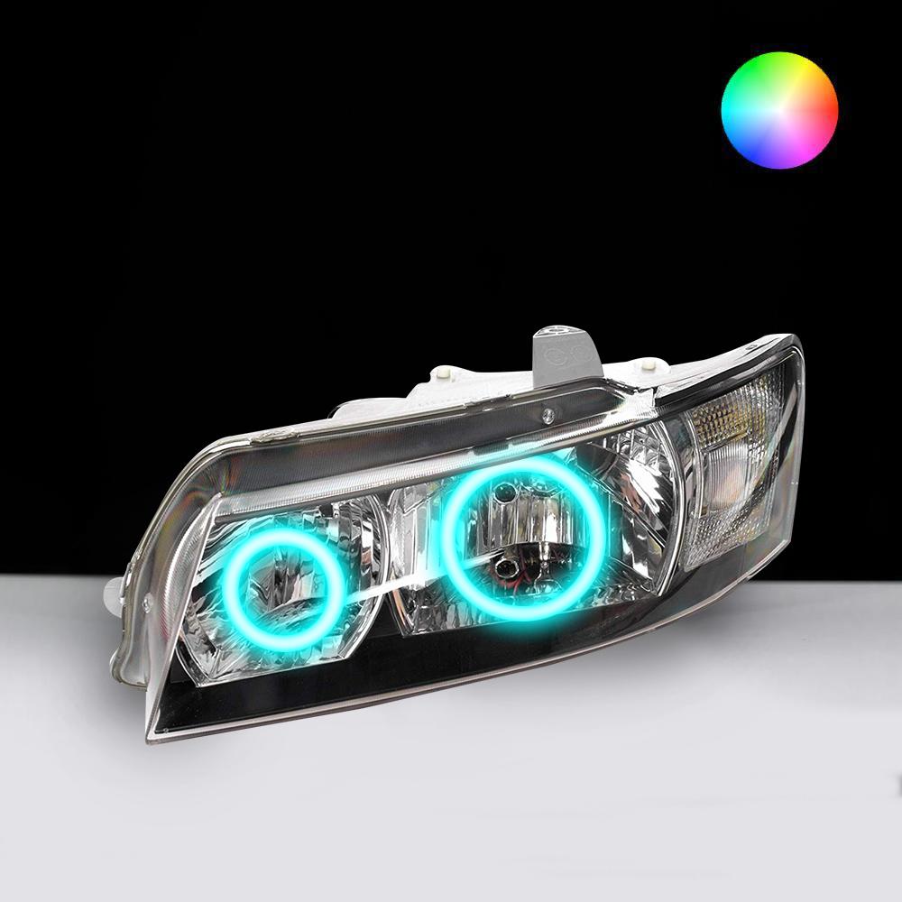 Holden VZ SV6 Headlights with cyan LED angel eye halo lights by Spectrum