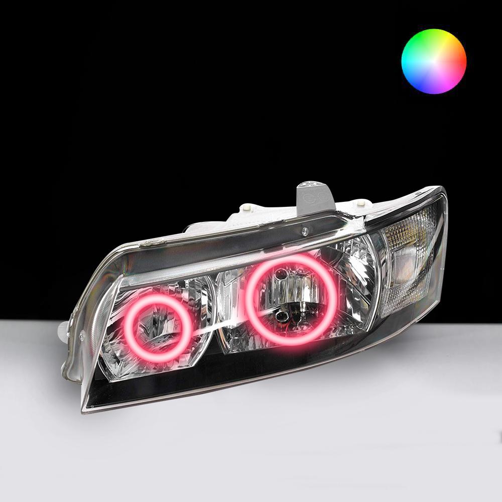Holden VZ SV6 Headlights with pink LED angel eye halo lights by Spectrum