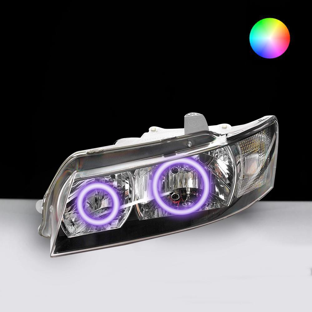 Holden VZ SV6 Headlights with purple LED angel eye halo lights by Spectrum