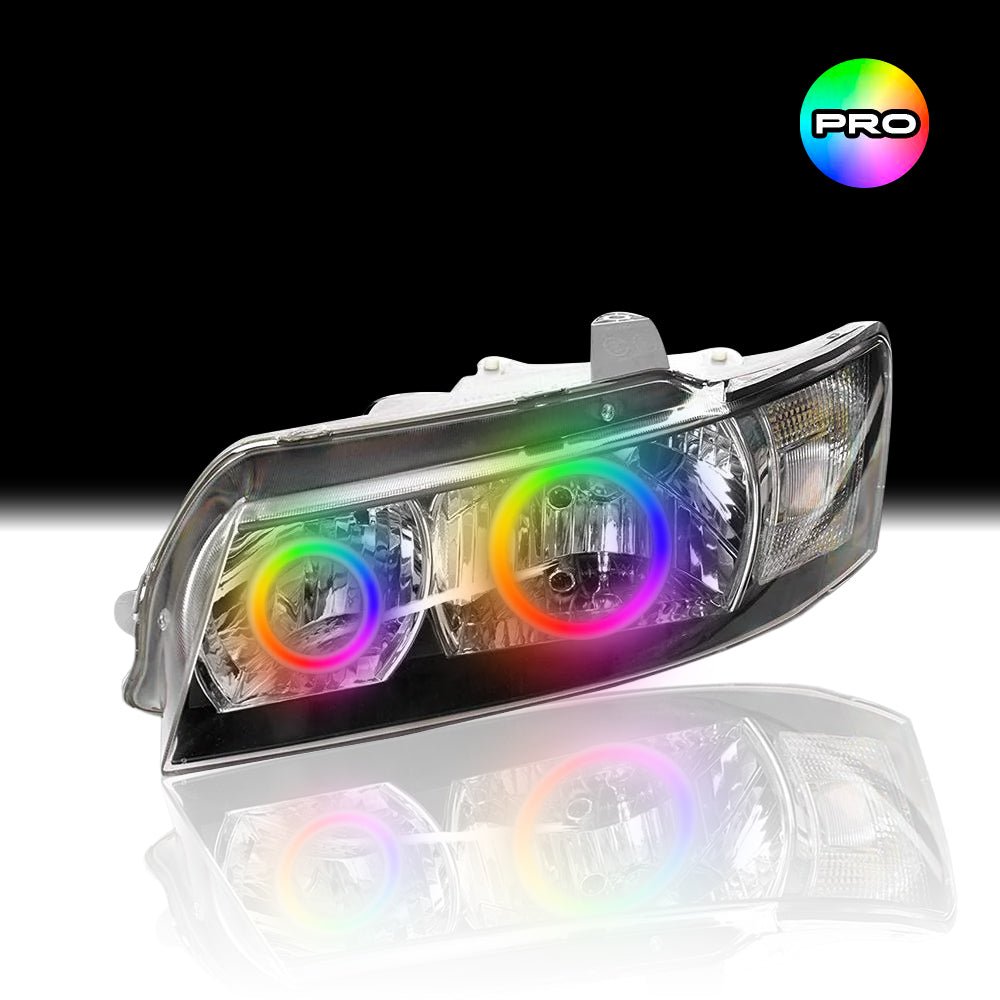 Custom RGB angel eye lights for Holden VZ SV6 Headlights with RGBW colour-changing halo rings by Spectrum Angel Eyes