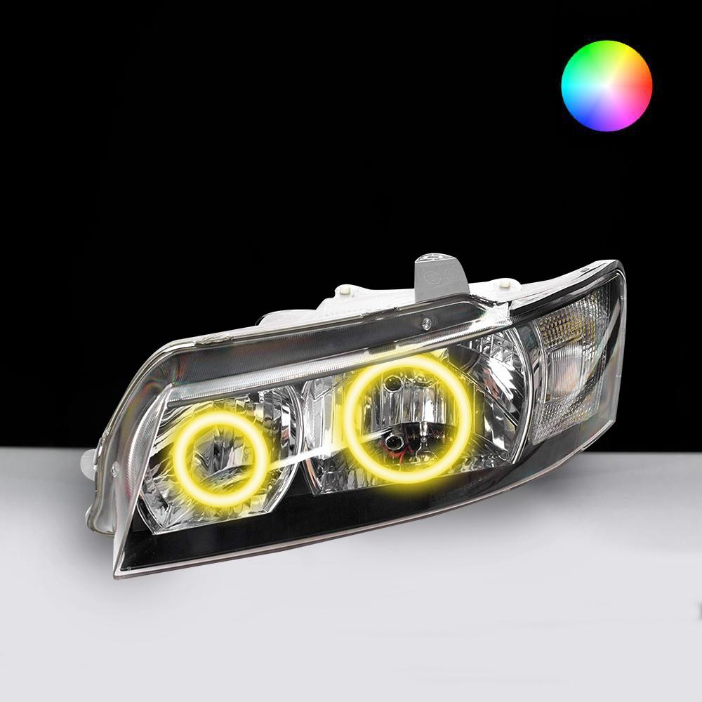 Holden VZ SV6 Headlights with yellow LED angel eye halo lights by Spectrum