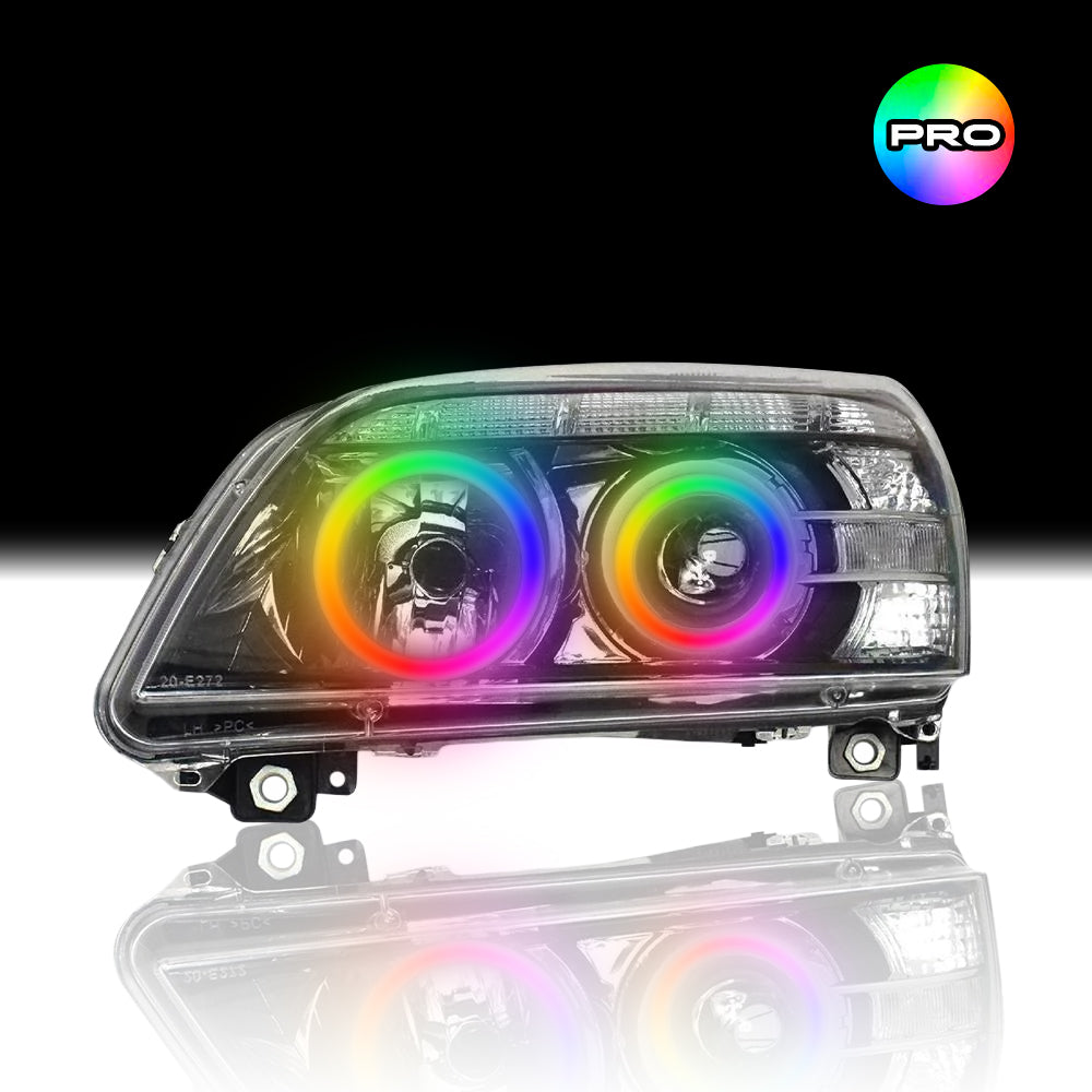 Custom RGB angel eye lights for Holden WM/Statesman/Caprice/Grange Headlights with RGBW colour-changing halo rings by Spectrum Angel Eyes