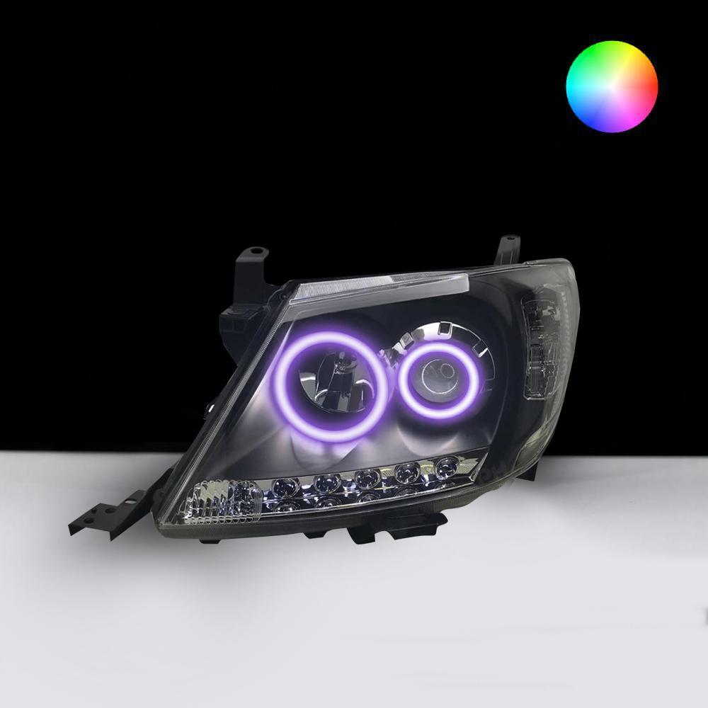 Toyota Hilux N70 2005-2011 Headlights with purple LED angel eye halo lights by Spectrum